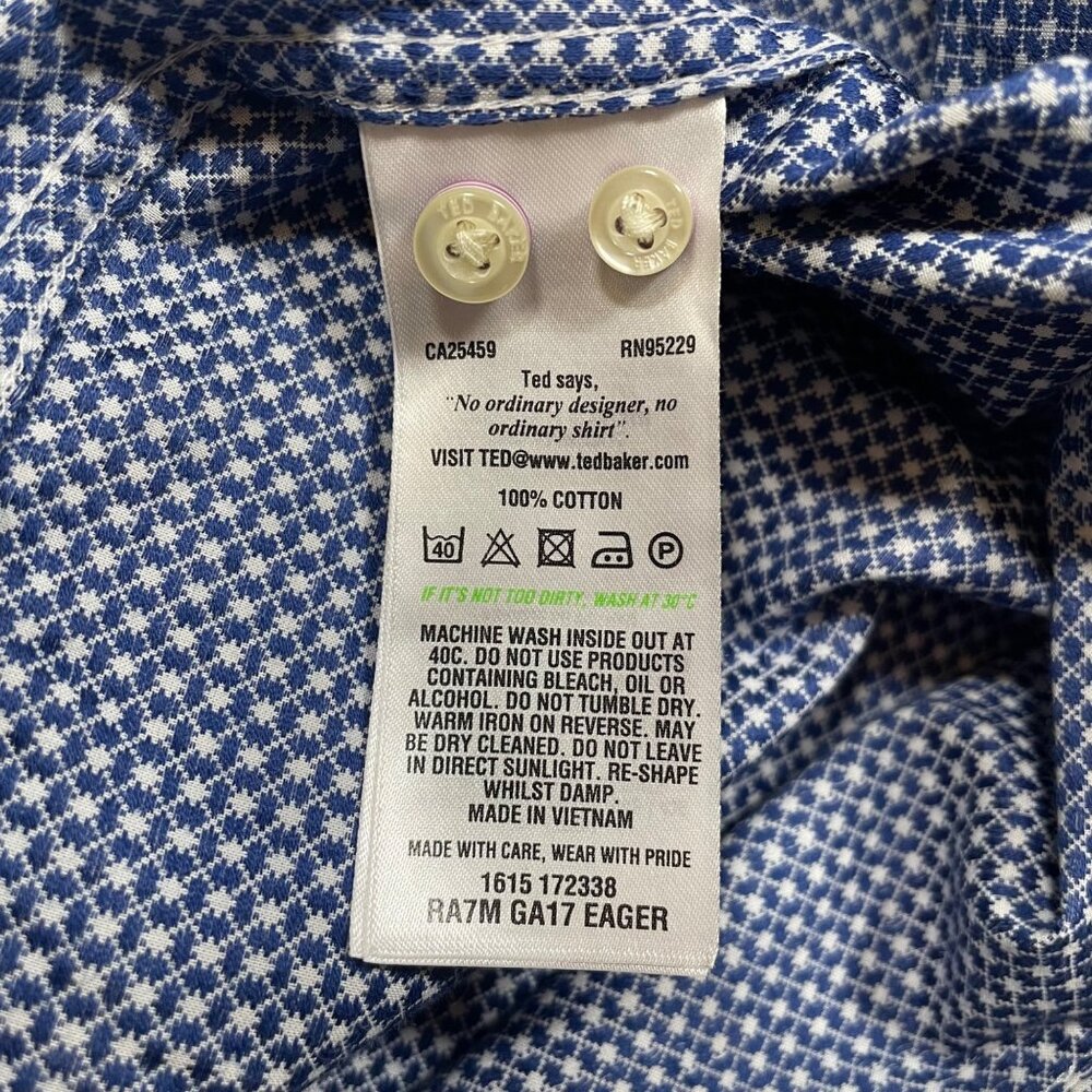 Ted Baker Endurance Navy White Printed Long Sleeve Button Up Shirt Size 16 32/33 - Picture 3 of 10